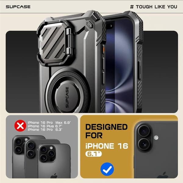 SUPCASE UB Mag XT kuori Apple iPhone 16 - Musta