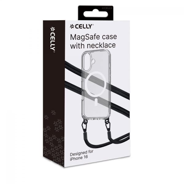 Celly iPhone 16 Kuori Freedom Necklace MagSafe Kirkas Musta