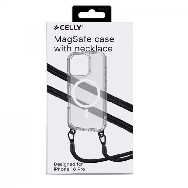 Celly iPhone 16 Pro Kuori Freedom Necklace MagSafe Kirkas Musta