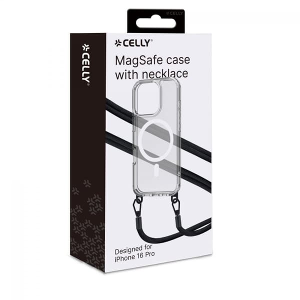 Celly iPhone 16 Pro Kuori Freedom Necklace MagSafe Kirkas Musta