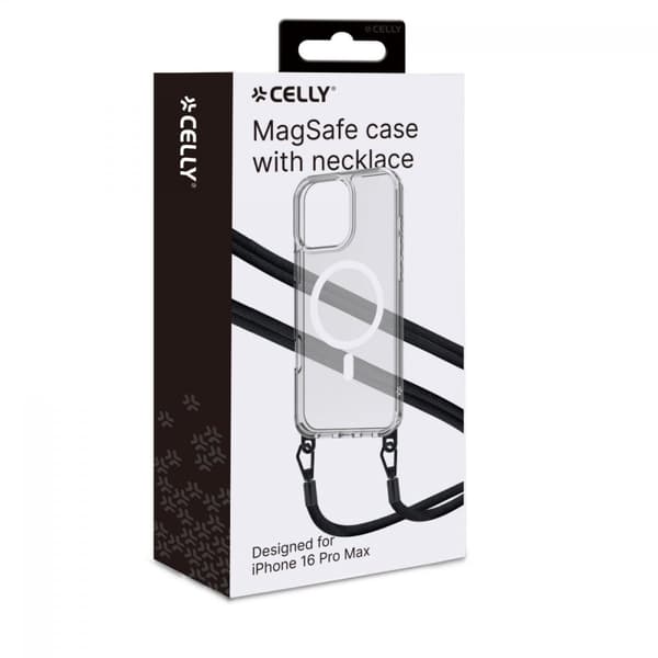 Celly iPhone 16 Pro Max Kuori Freedom Necklace MagSafe Kirkas Musta