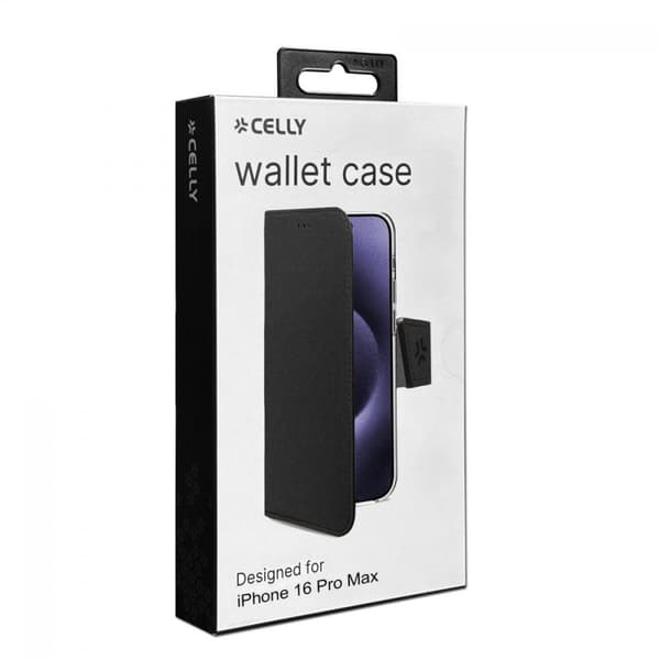 Celly iPhone 16 Pro Max Fodral Wally Wallet Case Svart