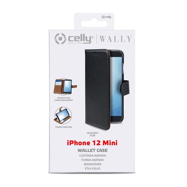 Celly iPhone 12 Mini Kotelo Wally Wallet Case Musta