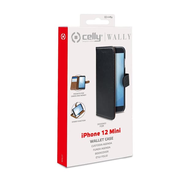 Celly iPhone 12 Mini Kotelo Wally Wallet Case Musta