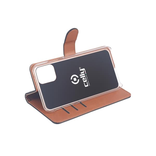 Celly iPhone 12 Mini Kotelo Wally Wallet Case Musta