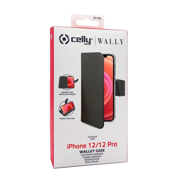Celly iPhone 12/iPhone 12 Pro Kotelo Wally Wallet Case Musta