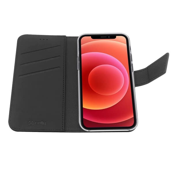 Celly iPhone 12/iPhone 12 Pro Kotelo Wally Wallet Case Musta