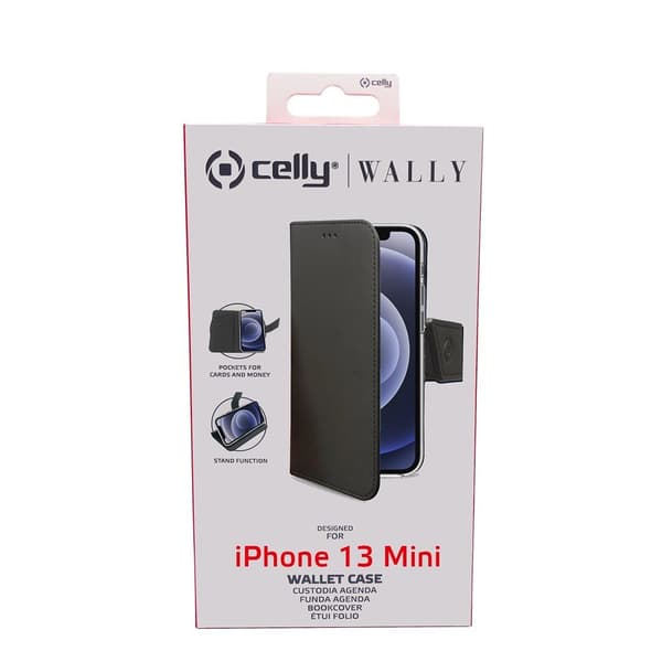 Celly iPhone 13 Mini Kotelo Wally Wallet Case Musta