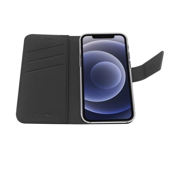 Celly iPhone 13 Mini Kotelo Wally Wallet Case Musta