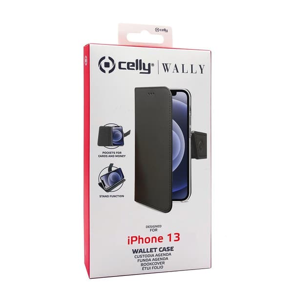 Celly iPhone 13 Kotelo Wally Wallet Case Musta
