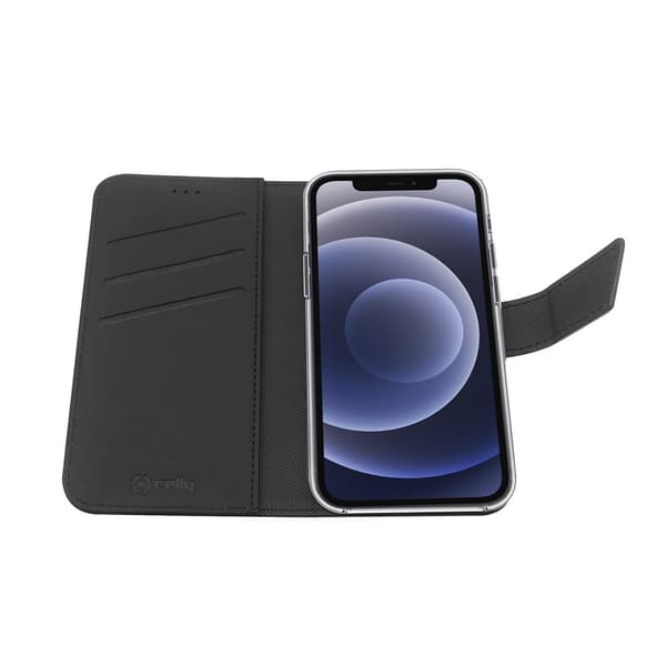 Celly iPhone 13 Kotelo Wally Wallet Case Musta
