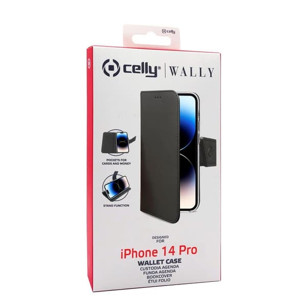 Celly iPhone 14 Pro Fodral Wally Wallet Case Svart