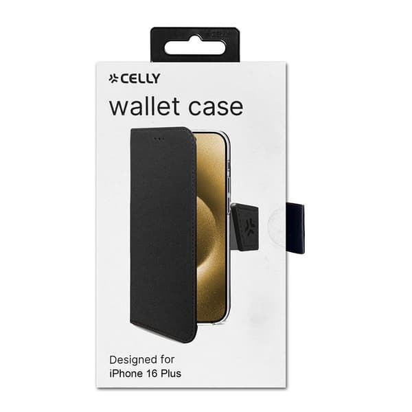 Celly iPhone 16 Plus Fodral Wally Wallet Case Svart