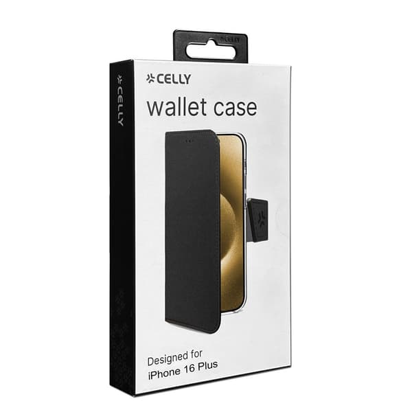 Celly iPhone 16 Plus Fodral Wally Wallet Case Svart