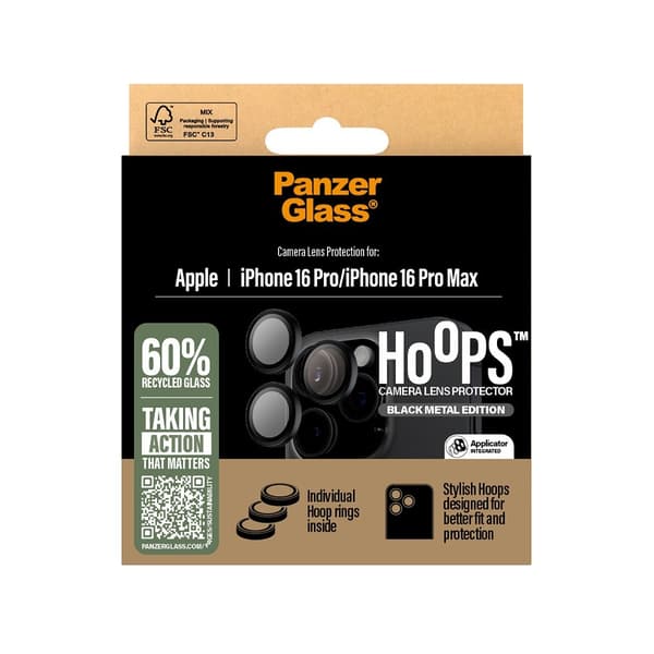 PanzerGlass iPhone 16 Pro/iPhone 16 Pro Max Kameran suoja Hoops Musta