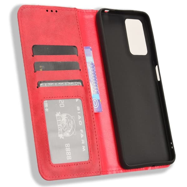 SKALO Motorola Moto E14 4G Kohokuvioitu Premium lompakkokotelo - Punainen
