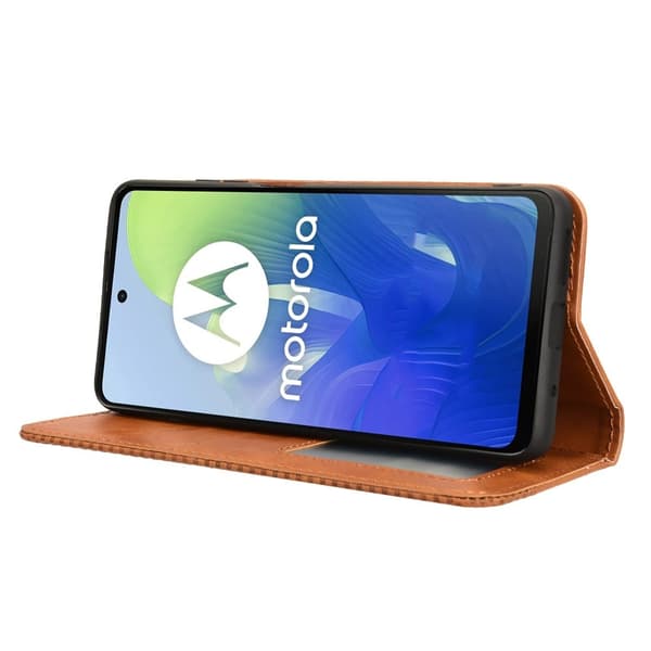 SKALO Motorola Moto E14 4G Premium Pungetui med prægning - Brun