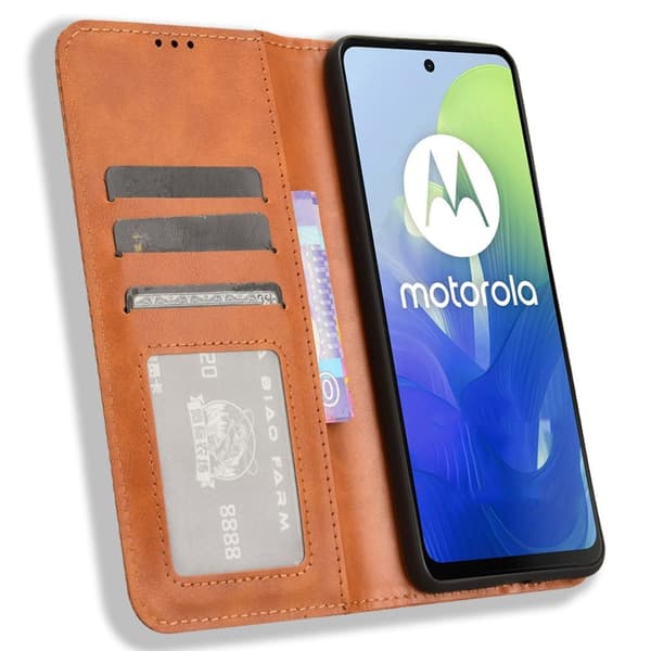 SKALO Motorola Moto E14 4G Premium Pungetui med prægning - Brun