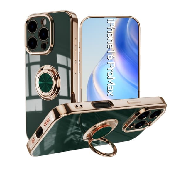 iPhone 16 Pro Max Elegant & Stöttåligt Skal med Ringhållare Flawless - Mörkgrön