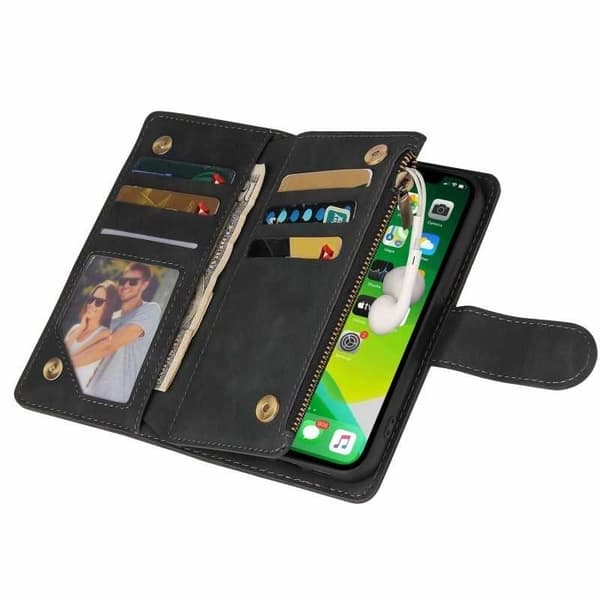 iPhone 16 Pro Max Multifunktionellt Plånboksfodral Zipper 8-Fack svart