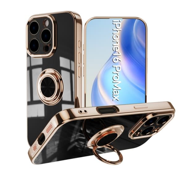 iPhone 16 Pro Max Elegant & Stöttåligt Skal med Ringhållare Flawless - Svart