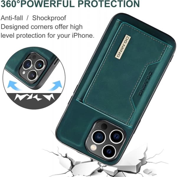 8-FACK iPhone 16 Pro Max Stöttåligt Skal med Magnetisk Korthållare DG.MING Detach - Grön
