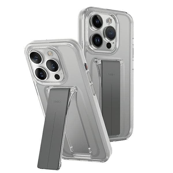 UNIQ-kotelo Heldro Mount jalustalla iPhone 15 Pro Max 6,7" läpinäkyvä/lucent kirkas