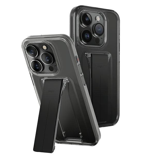UNIQ Heldro Mount -kotelo jalustalla iPhone 15 Pro 6,1" savu/höyry savu