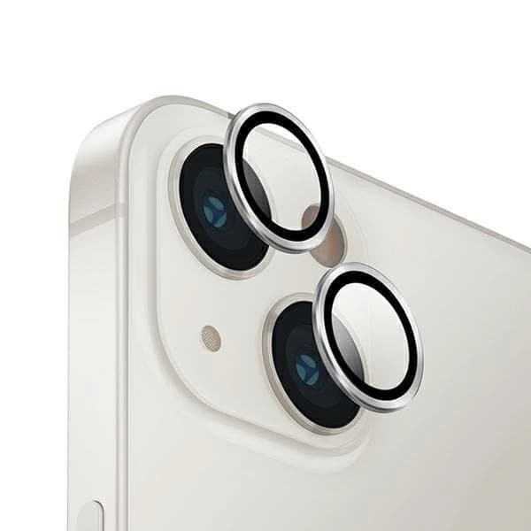 UNIQ Optix alumiinikameran linssisuoja iPhone 14/14 Plus -kameran linssille applikaattorilla - hopea