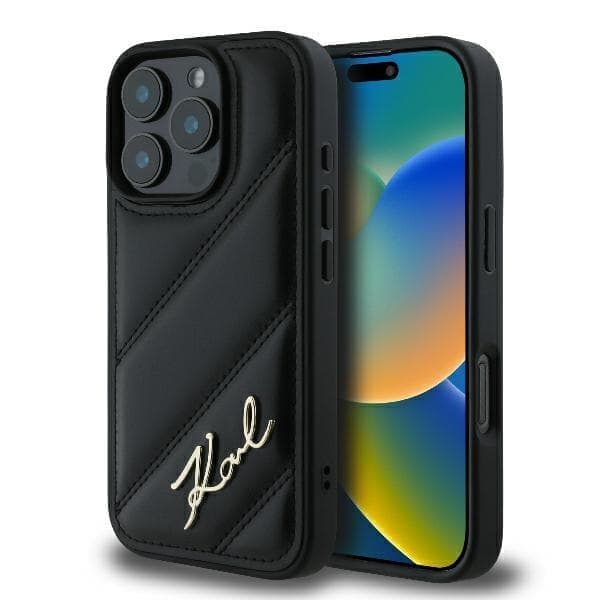 Karl Lagerfeld KLHCP16LPQDSMGK iPhone 16 Pro 6,3" musta/musta kovakotelo tikattu allekirjoitus