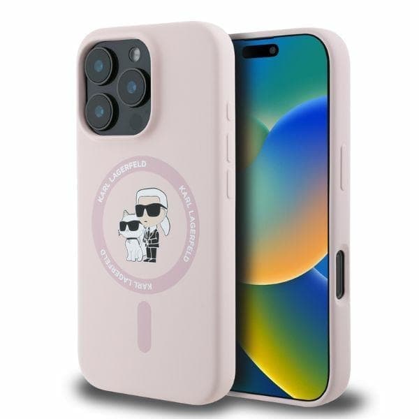 Karl Lagerfeld KLHMP16LSCMKCRHP iPhone 16 Pro 6,3" pinkki/vaaleanpunainen kovakotelo Silikoni Karl&Choupette Heads Sormus MagSafe