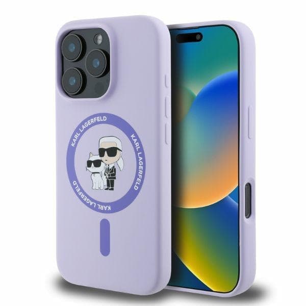 Karl Lagerfeld KLHMP16LSCMKCRHU iPhone 16 Pro 6,3" purppura/violetti kovakotelo Silikoni Karl&Choupette Heads Sormus MagSafe