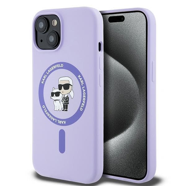 Karl Lagerfeld KLHMP15SSCMKCRHU iPhone 15 6,1" purppura/violetti kovakotelo Silikoni Karl&Choupette Heads Sormus MagSafe