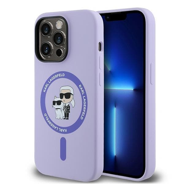 Karl Lagerfeld KLHMP14LSCMKCRHU iPhone 14 Pro 6,1" purppura/violetti kovakotelo Silikoni Karl&Choupette Heads Sormus MagSafe