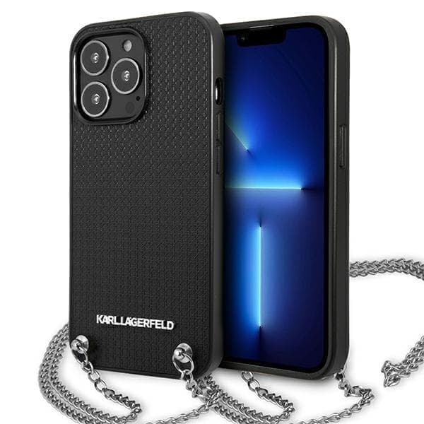 Karl Lagerfeld KLHCP13XPMK iPhone 13 Pro Max 6,7" kova kotelo musta/musta Nahkakuvioitu ja ketju