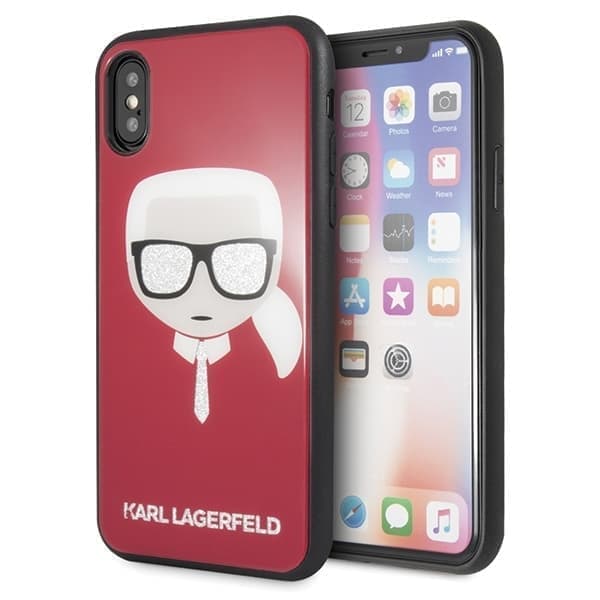 Karl Lagerfeld KLHCPXDLHRE iPhone X/Xs punainen/punainen Ikoninen Glitter Karlin pää