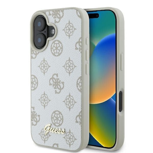Guess GUHMP16SPGPYSH iPhone 16 6,1" valkoinen/valkoinen kovakotelo Peony Script Logo MagSafe