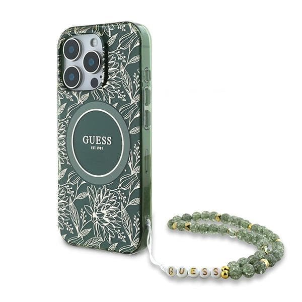 Guess GUHMP16LHCPOFPA iPhone 16 Pro 6,3" vihreä/vihreä kovakotelo IML Flowers Allover Electro Helmihihnalla MagSafe