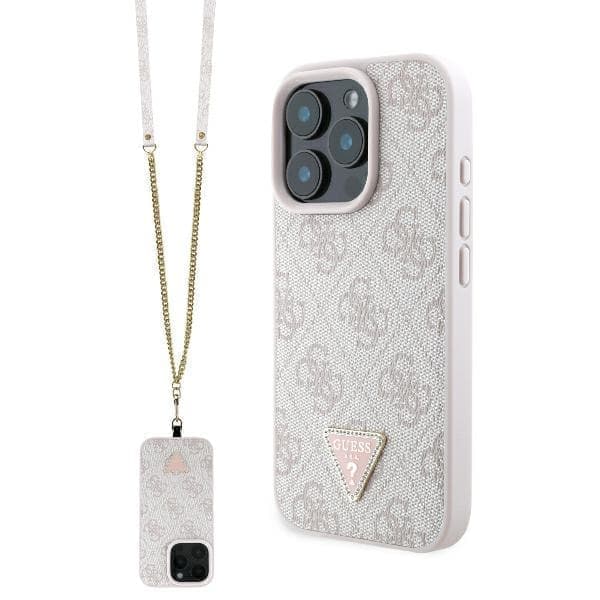 Guess GUHCP16LP4TDSCPP iPhone 16 Pro 6,3" pinkki/vaaleanpunainen kovakotelo Nahka Metal Logo Strass Crossbody