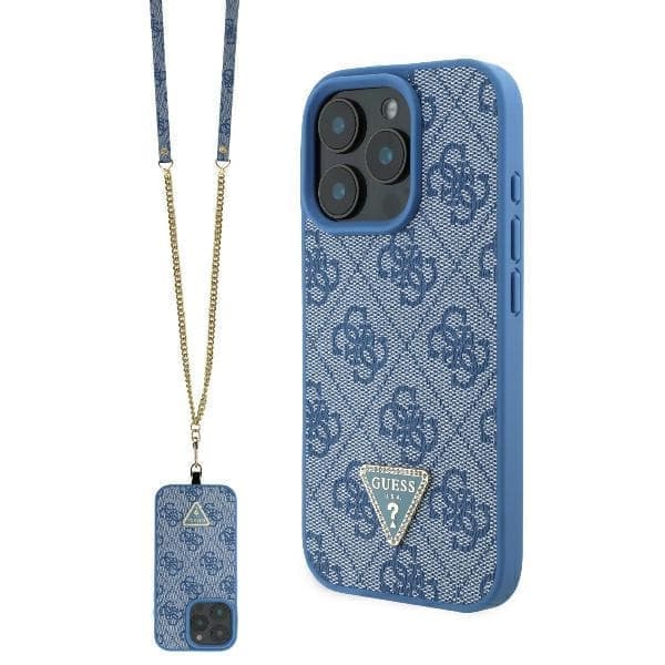 Guess GUHCP16LP4TDSCPB iPhone 16 Pro 6,3" sininen/sininen kovakotelo Nahka Metal Logo Strassi Crossbody