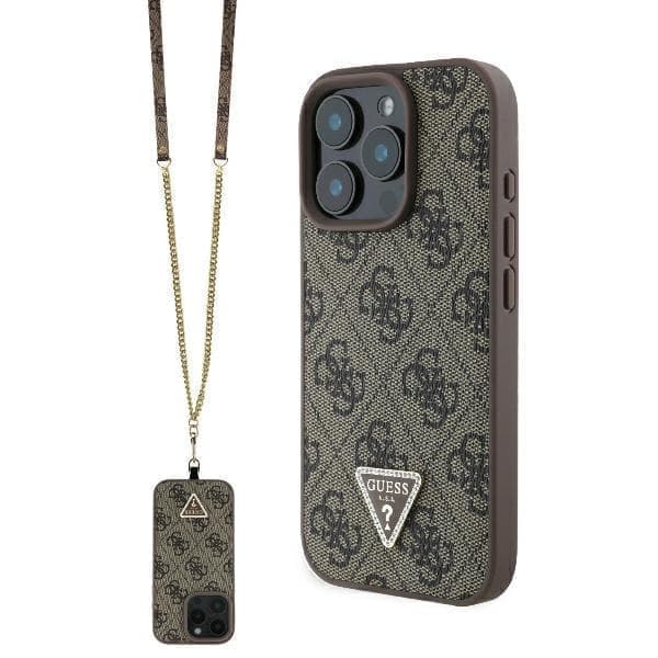 Guess GUHCP16LP4TDSCPW iPhone 16 Pro 6,3" ruskea/ruskea kovakotelo Nahka Metal Logo Strassi Crossbody