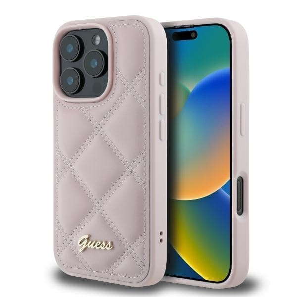 Guess GUHCP16LPSQSQSP iPhone 16 Pro 6,3" pinkki/vaaleanpunainen kovakotelo tikattu metallilogo