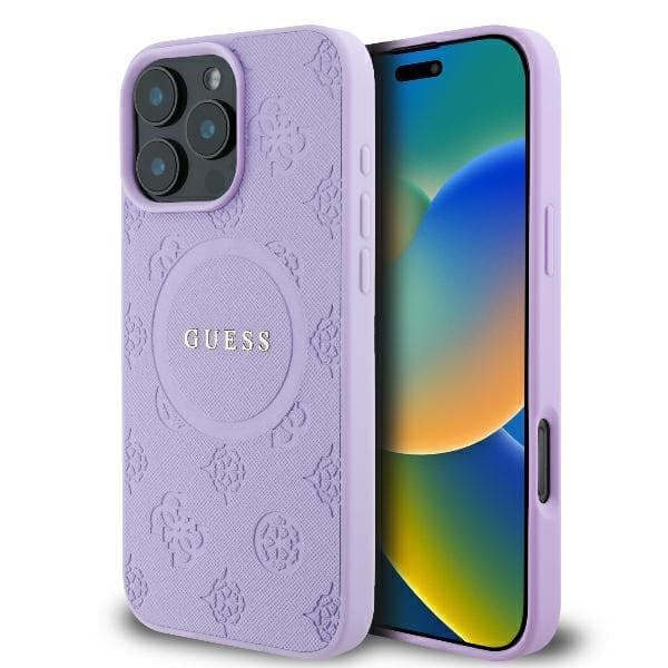Guess GUHMP16XPSAPSMEU iPhone 16 Pro Max 6,9" purppura/violetti kova kotelo Saffiano Peony Classic Logo MagSafe