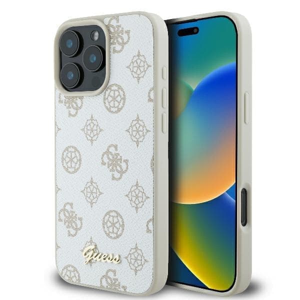 Guess GUHMP16XPGGYSH iPhone 16 Pro Max 6,9" valkoinen/valkoinen kovakotelo Peony Script Logo MagSafe