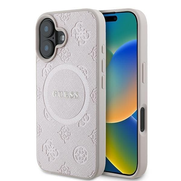 Guess GUHMP16MPSAPSMEP iPhone 16 Plus 6,7" vaaleanpunainen/vaaleanpunainen kovakotelo Saffiano Peony Classic Logo MagSafe