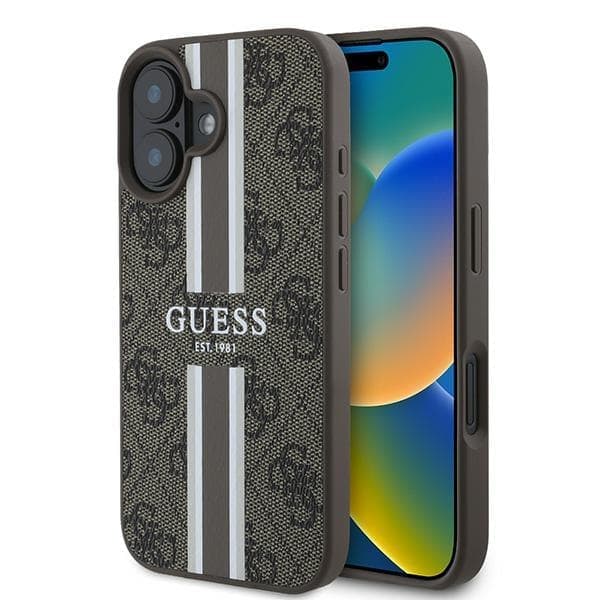 Guess GUHMP16MP4RPSW iPhone 16 Plus 6,7" ruskea/ruskea kova kotelo 4G Printed Stripes MagSafe