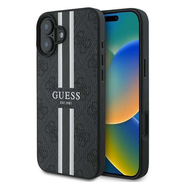 Guess GUHMP16MP4RPSK iPhone 16 Plus 6,7" musta/musta kovakotelo 4G Printed Stripes MagSafe