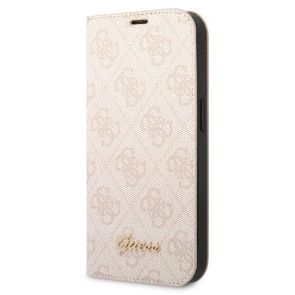 Guess GUBKP14SHG4SHP iPhone 14/15/13 6,1" pinkki/vaaleanpunainen kirja 4G Vintage Gold -logo