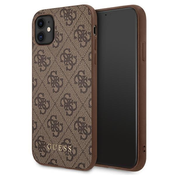 Guess GUHCN61G4GFBR iPhone 11 / Xr 6,1" ruskea/ruskea kova kotelo 4G Metal Gold Logo