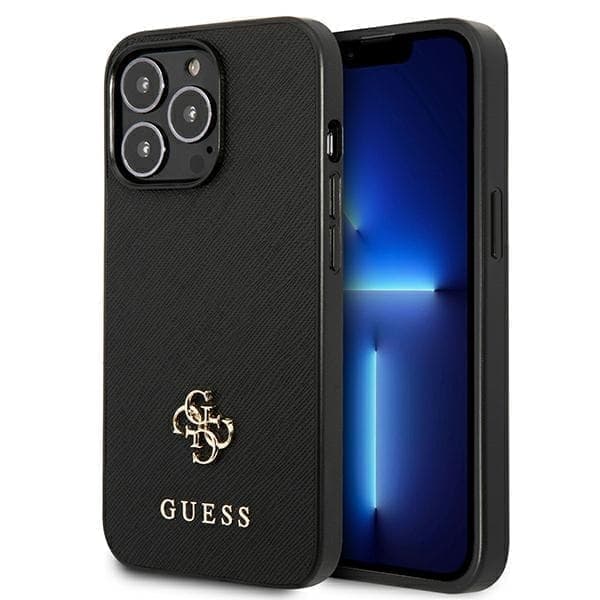Guess GUHCP13LPS4MK iPhone 13 Pro / 13 6,1" musta/musta kovakotelo Saffiano 4G pieni metallilogo